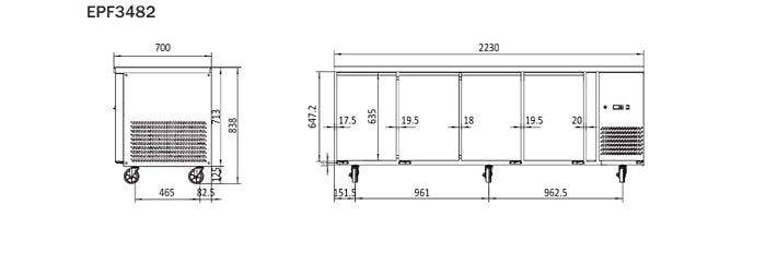 UNDERBENCH FOUR DOOR FREEZER TABLE 2230 MM EPF3482 - Cafe Supply