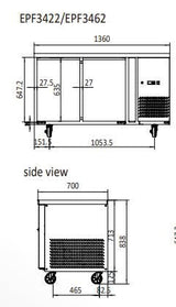 UNDERBENCH TWO DOOR COOLING FRIDGE TABLE 1360 MM EPF3422 - Cafe Supply