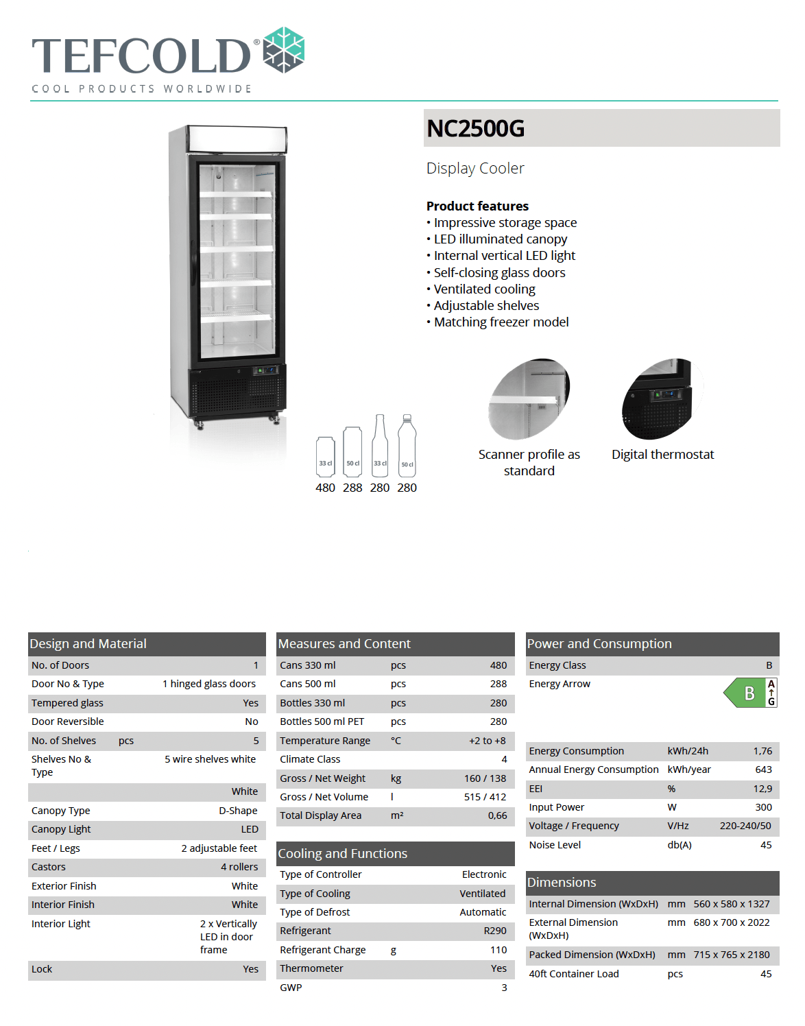 Vertical Display Chiller Glass Door - Cafe Supply