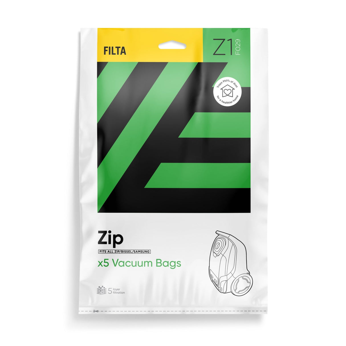 Z1 - FILTA ZIP SMS MULTI LAYERED VACUUM CLEANER BAGS 5 PACK (F029) - Cafe Supply